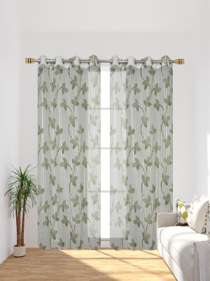 HOMECROWN 274 cm (9 ft) Net Semi Transparent Long Door Curtain (Pack Of 2)(Floral, Green)