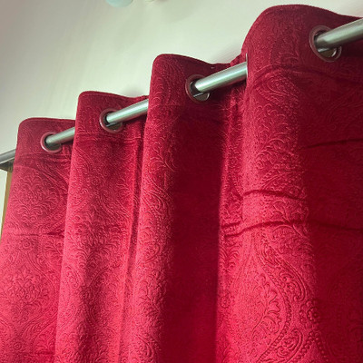 LALORA 150 cm (5 ft) Window Velvet Blackout Curtain (Pack Of 4)(Red, Floral)