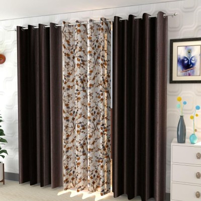 shopgallery 274 cm (9 ft) Polyester Blackout Long Door Curtain (Pack Of 3)(Floral, Printed, Brown)