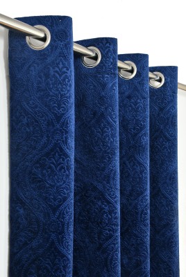 Home Garage 151 cm (5 ft) Velvet Blackout Window Curtain (Pack Of 2)(Self Design, Navy Blue)