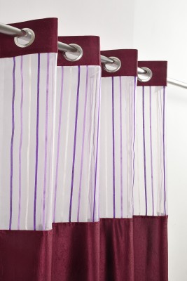 Homefab India 213.36 cm (7 ft) Polyester Semi Transparent Door Curtain (Pack Of 2)(Striped, Wine)