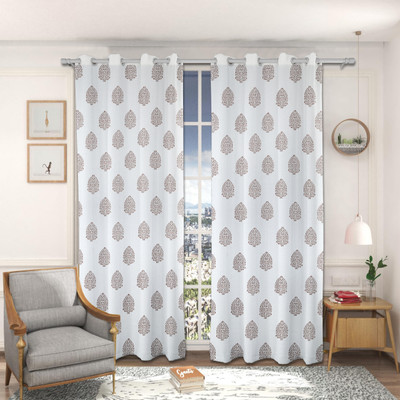 MDJONWALSDECOR 152 cm (5 ft) Window Cotton Semi Transparent Curtain (Pack Of 2)(Brown, Green, Self Design)