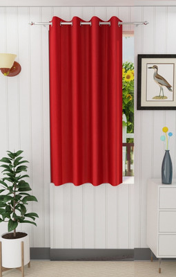 Panipat Textile Hub 152.4 cm (5 ft) Polyester Semi Transparent Window Curtain Single Curtain(Solid, Red)