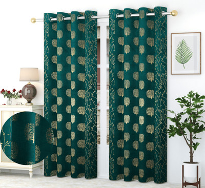 Drape And Decor 213.36 cm (7 ft) Door Velvet Room Darkening Curtain (Pack Of 2)(Aqua, Self Design)