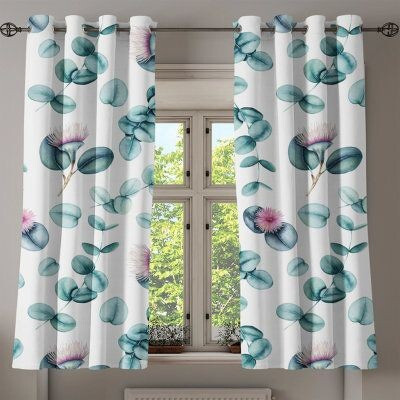 KANHA HOME DECOR 214 cm (7 ft) Door Polyester Room Darkening Curtain (Pack Of 2)(White, Floral)