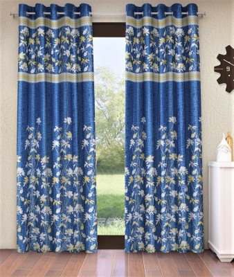 Home Sizzler 274 cm (9 ft) Polyester Semi Transparent Long Door Curtain (Pack Of 2)(Floral, Blue)