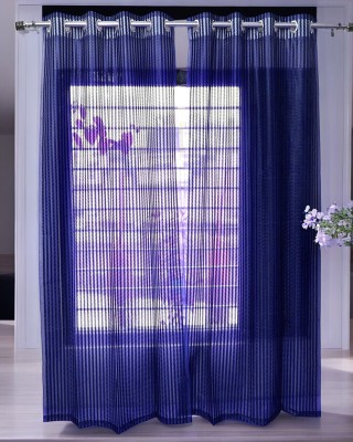 Kingly Home 213.36 cm (7 ft) Polyester Transparent Door Curtain (Pack Of 2)(Self Design, Navy Blue)