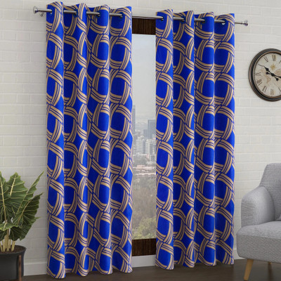 Story@home 215 cm (7 ft) Door Polyester Semi Transparent Curtain (Pack Of 2)(Blue, Printed)