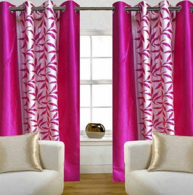 Panipat Textile Hub 213.5 cm (7 ft) Door Polyester Curtain (Pack Of 2)(Pink, Floral)