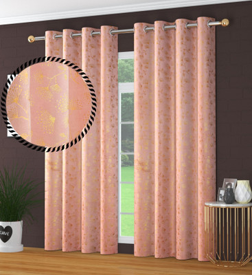VELOURA 274.32 cm (9 ft) Long Door Velvet Room Darkening Curtain (Pack Of 2)(Pink, Printed)