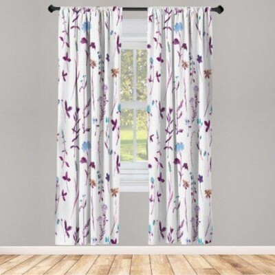 Ad Tex 274 cm (9 ft) Polyester Room Darkening Long Door Curtain (Pack Of 2)(Floral, Purple)