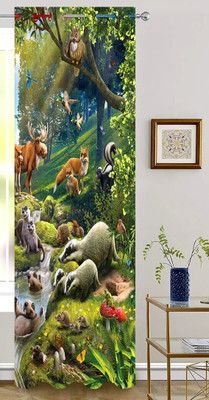 sai fashion 214 cm (7 ft) Door Polyester Room Darkening Curtain Single Curtain(Green, Animal)