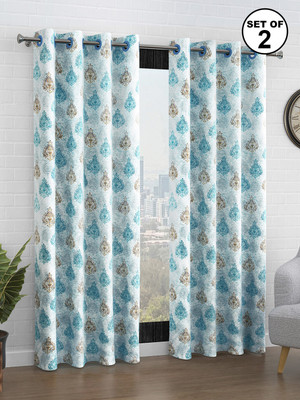 Bedspun 215 cm (7 ft) Door Polyester Semi Transparent Curtain (Pack Of 2)(Mustard & Teal, Printed)