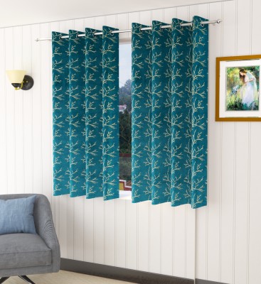Homefab India 152.4 cm (5 ft) Velvet Room Darkening Window Curtain (Pack Of 2)(Printed, Aqua Blue)