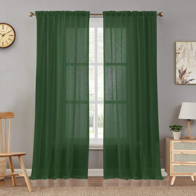 HOMEMONDE 274.32 cm (9 ft) Long Door Cotton Transparent Curtain (Pack Of 2)(Dark Green, Solid)