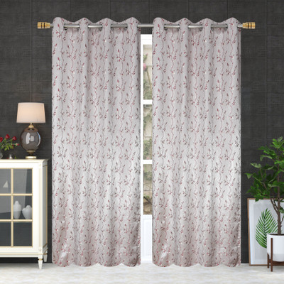 Kraftiq Homes 214 cm (7 ft) Door Jacquard Room Darkening Curtain (Pack Of 2)(Maroon, Floral)