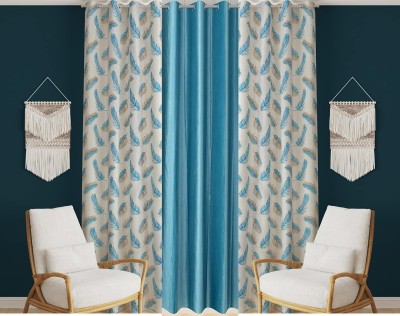 GOYTEX 182.88 cm (6 ft) Polyester Room Darkening Window Curtain (Pack Of 3)(Printed, Aqua)