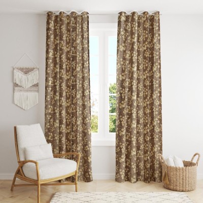 kanhomz 152.4 cm (5 ft) Polyester Blackout Window Curtain (Pack Of 2)(Floral, COFFEE)