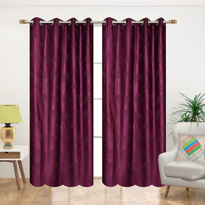 Freshfromloom 304 cm (10 ft) Polyester Semi Transparent Long Door Curtain (Pack Of 2)(Self Design, Wine)