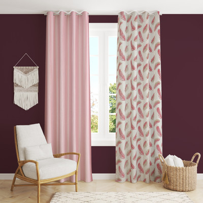 Yarnis 152 cm (5 ft) Window Polyester Semi Transparent Curtain (Pack Of 2)(Baby Pink, Printed)