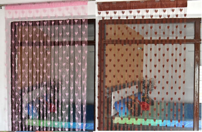 Gharsaaz 200 cm (7 ft) Window Polyester Semi Transparent Curtain (Pack Of 2)(Brown, Printed)