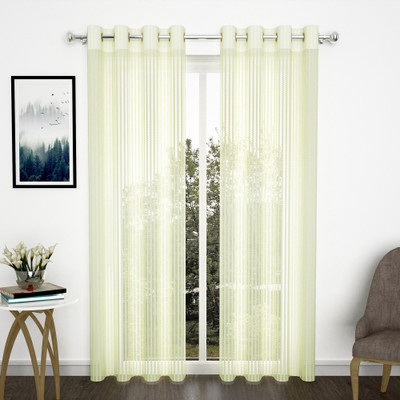 Story@home 275 cm (9 ft) Long Door Tissue Semi Transparent Curtain (Pack Of 2)(Cream, Striped)
