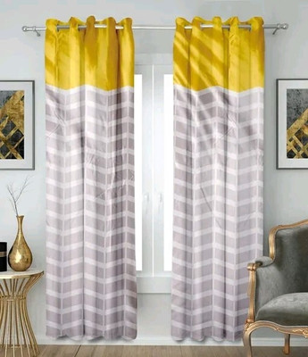 IDV 214 cm (7 ft) Door Polyester Room Darkening Curtain Single Curtain(Grey, Floral)