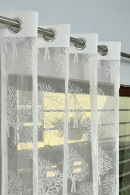 PICTAS 155 cm (5 ft) Net Semi Transparent Window Curtain (Pack Of 2)(Floral, Cream)