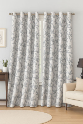 ShineNglitz 213 cm (7 ft) Door Polyester Blackout Curtain (Pack Of 2)(Grey, Printed)