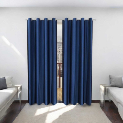 DTODEXPRESS 274.3 cm (9 ft) Long Door Polyester Semi Transparent Curtain (Pack Of 2)(Blue, Plain)