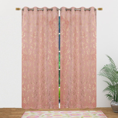 VELOURA 243.84 cm (8 ft) Shower Velvet Room Darkening Curtain (Pack Of 2)(Pink, Floral)