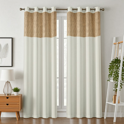 Home Stylish 274 cm (9 ft) Long Door Silk Blackout Curtain (Pack Of 2)(Cream, Solid)