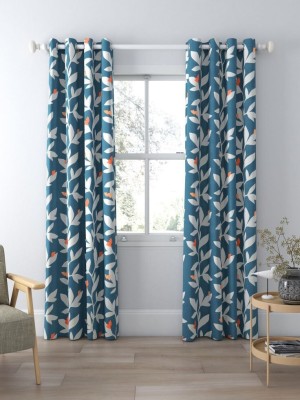 OHD 214 cm (7 ft) Polyester Room Darkening Door Curtain Single Curtain(Floral, Blue)