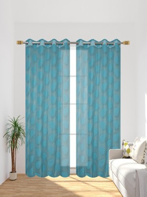 DAKSH 243 cm (8 ft) Polyester Semi Transparent Door Curtain (Pack Of 2)(Self Design, Aqua)