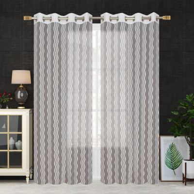 Homefab India 152.4 cm (5 ft) Polyester Transparent Window Curtain (Pack Of 2)(Self Design, White)
