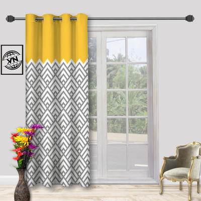 Ef Enterprise 153 cm (5 ft) Polyester Semi Transparent Window Curtain Single Curtain(Printed, ZIGZAG DESIGN YELLOW CURTAINS)