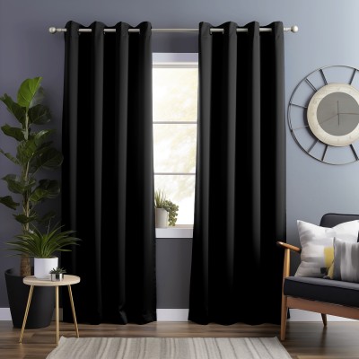 Bedspun 275 cm (9 ft) Polyester Blackout Long Door Curtain Single Curtain(Solid, Black)