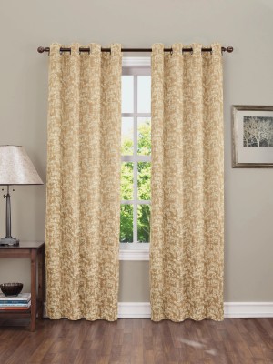 Dreamweaves 274 cm (9 ft) Jacquard Room Darkening Long Door Curtain Single Curtain(Self Design, Gold)