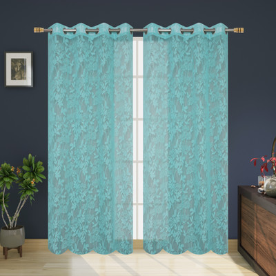 TRUST HOME 153 cm (5 ft) Window Net Transparent Curtain (Pack Of 2)(Aqua, Printed)
