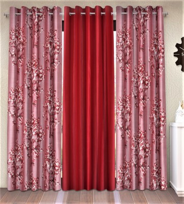 Fashion String 213 cm (7 ft) Polyester Semi Transparent Door Curtain (Pack Of 3)(Floral, Maroon)