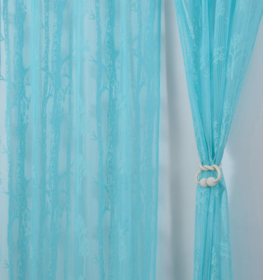 Homefab India 152.4 cm (5 ft) Window Polyester Transparent Curtain (Pack Of 2)(Aqua Blue, Self Design)