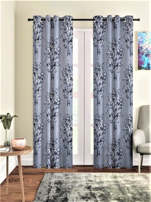 Kraftiq Homes 214 cm (7 ft) Polyester Semi Transparent Door Curtain (Pack Of 2)(3D Printed, Grey)