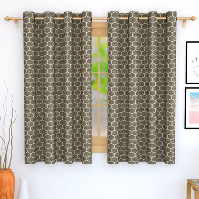 Story@home 152 cm (5 ft) Window Jacquard Room Darkening Curtain Single Curtain(Brown, Printed)