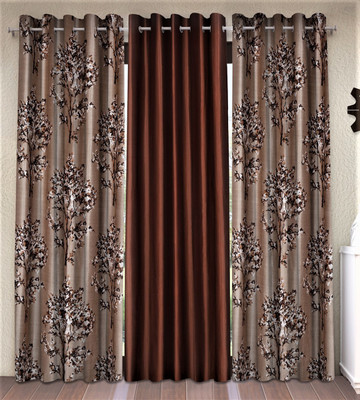 Fashion String 213 cm (7 ft) Door Polyester Semi Transparent Curtain (Pack Of 3)(Brown, Floral)
