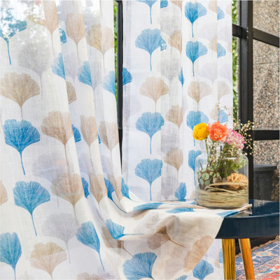Urban Space 213 cm (7 ft) Door Polyester Semi Transparent Curtain (Pack Of 2)(Mushroom Flower Blue, Floral)