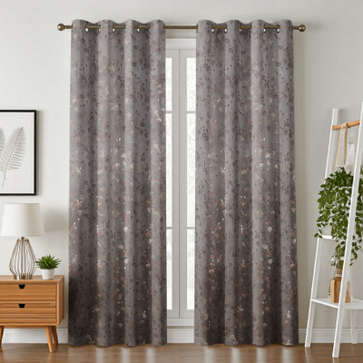 Galaxy Home Decor 242 cm (8 ft) Shower Velvet Room Darkening Curtain (Pack Of 2)(Grey, Floral)