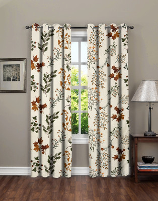 Flipkart SmartBuy 213 cm (7 ft) Door Polycotton Room Darkening Curtain (Pack Of 2)(Cream, Brown, Printed)