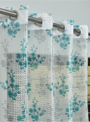 Sehbhagi 274 cm (9 ft) Polyester Semi Transparent Long Door Curtain Single Curtain(Printed, Aqua)