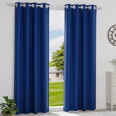 Wakefit 60 cm (2 ft) Window Polyester Blackout Curtain (Pack Of 2)(Blue, Solid)