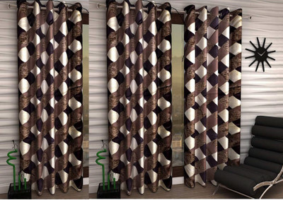 Styletex 213 cm (7 ft) Polyester Semi Transparent Door Curtain (Pack Of 3)(Printed, Brown)